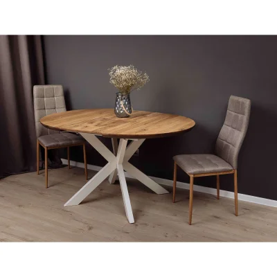 СТОЛЕШНИЦА раздвижная РАУНД +ПОДСТОЛЬЕ КСЕ/Р-80 дуб натуральный/белый (1000(1400)/750)_10