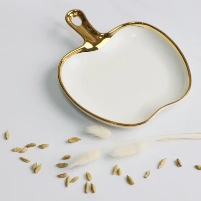 Блюдо фигурное MOONSHINE, керамика, белый+золото, 23см_2