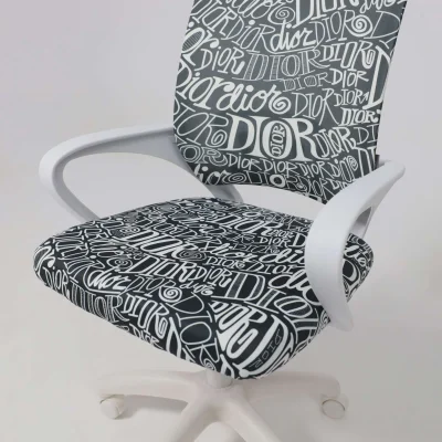 Кресло рабочее, поворотное RICCI NEW, white, ткань, черно-белая диор_10