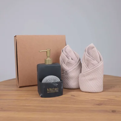 Подарочный бокс №8 (Полотенце вафельное (2 шт.) + Дозатор декоративный + Подарочная упаковка)_7