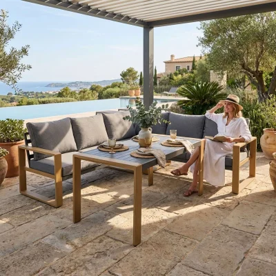 Комплект садовой мебели PIAZZA (диван 2шт, стол 1шт, скамья 1шт), серый/натуральный_3