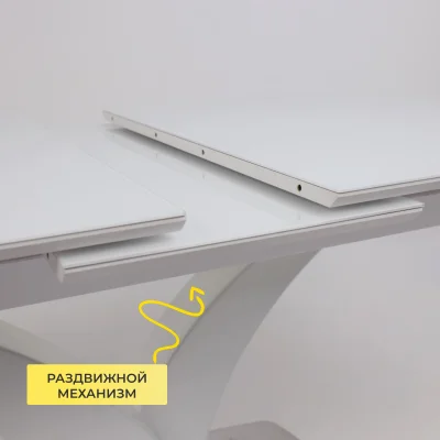 Стол НОТР ДАМ MODERNE, стекло Optiwhite 1400(1800)*850, Белый/Белый Муар_6