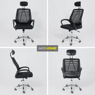 Кресло рабочее CONSUL NEW, ткань/сетка, черный (с подголовником)_3