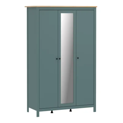 Шкаф САГА 132х64,6х215,5, темно-бирюзовый/ясень (3 двери+1 зеркало) (2.08.01.040.16 RU) фотография