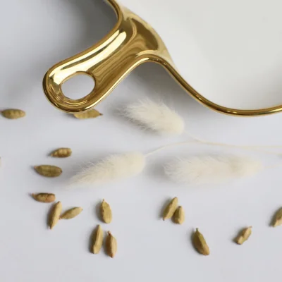 Блюдо фигурное MOONSHINE, керамика, белый+золото, 23см_4