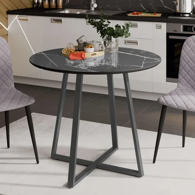 Стол обеденный МИЛАН Тип 1, d.900, стекло серое глянцевое серый мрамор/серый муар_3