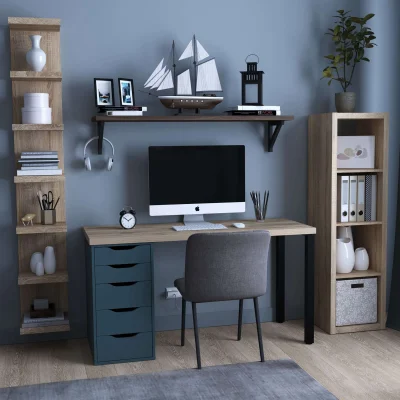 Стол письменный Ингар 2/5Т, 140x75x55, дуб беленый/серо-бирюзовый/черный_2