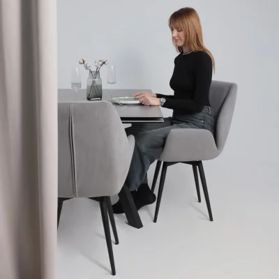 Стол МОНАКО NEW,керамика 0 кат. 1600(2240)*900, Камень серый Greys Grey/Черный матовый_7