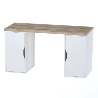 ИНГАР 2/ДВ/ДВ стол письменный 140x75x55, дуб беленый/белый фотография