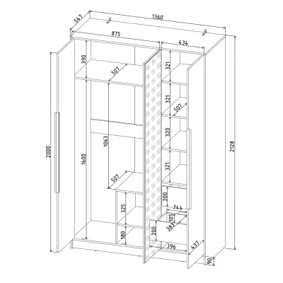 Шкаф КОНЦЕПТ КТ-Ш3(з), к.Белый/ф.Белый  (В2128хШ1360хГ547мм)_7