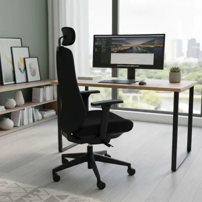 Кресло поворотное FENIX, черная сетка + ткань/черный полиамид_3