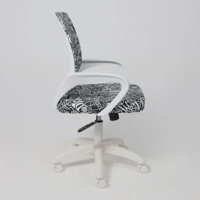 Кресло рабочее, поворотное RICCI NEW, white, ткань, черно-белая диор_4
