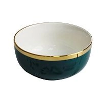 Тарелка глубокая MOONSHINE, керамика, темно-зеленый+золото, 15,5*7,5см фотография