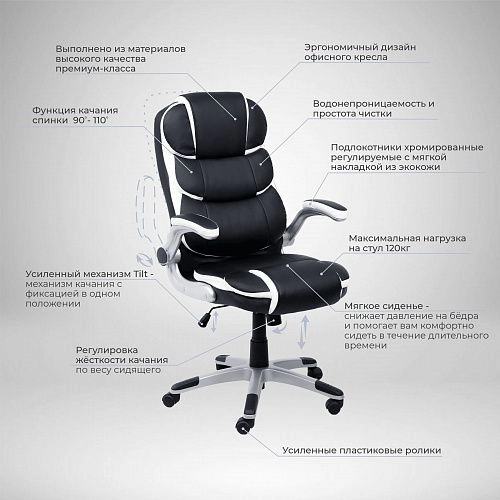 Кресло поворотное ANTONY, ECO, черный с белыми вставками_1