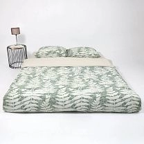 Комплект постельного белья ЕВРО Папоротник (зелено-бежевый поплин 0943) фотография